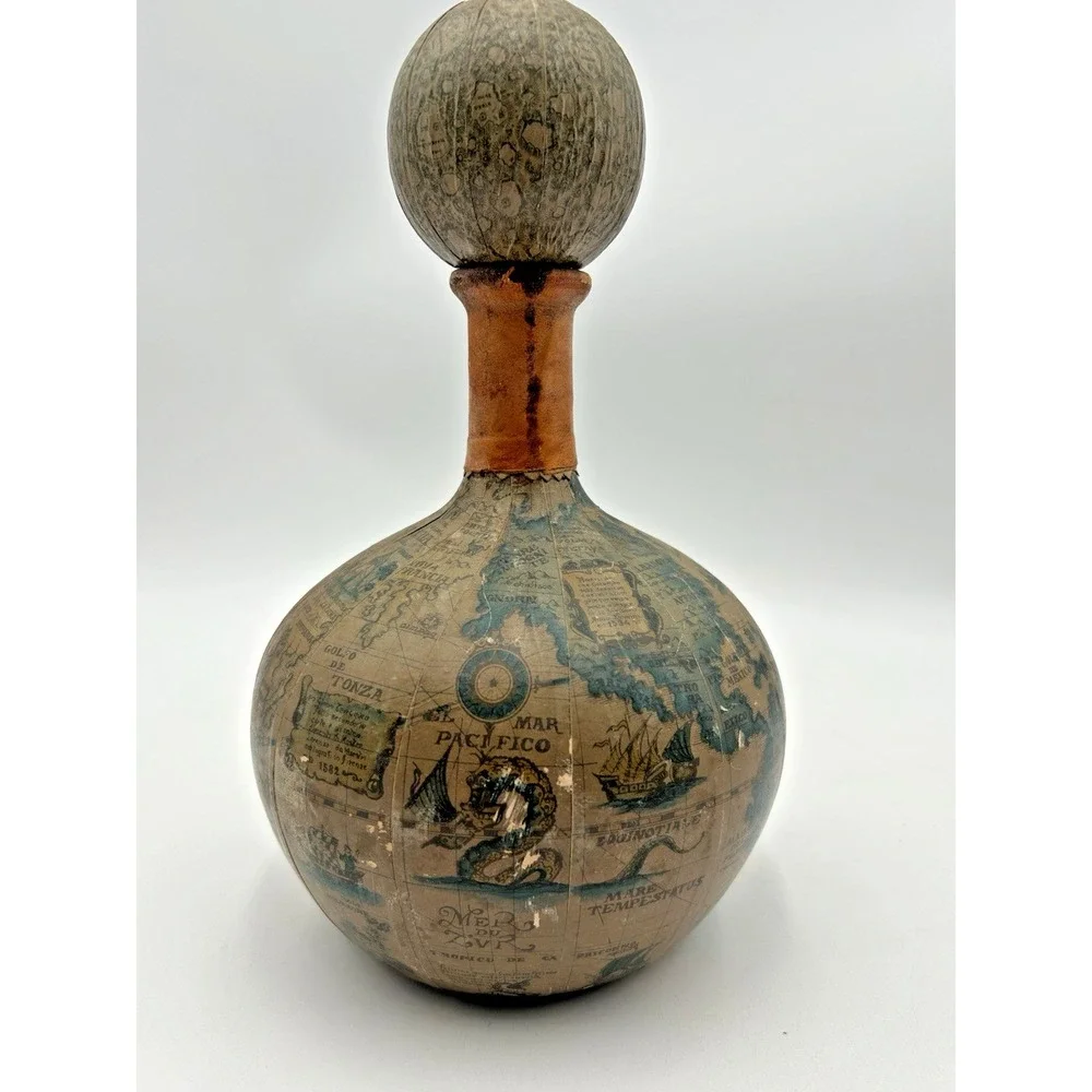 Lillian Vernon Vintage Rare Leather Wrapped Decanter World Map Made‎ In Italy